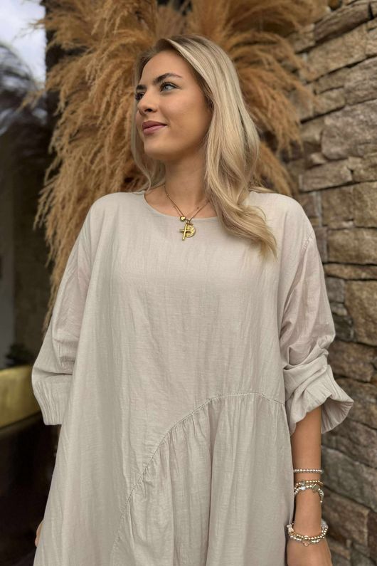 Made in Italy Purdy Pure Cotton Smock Dress Stone